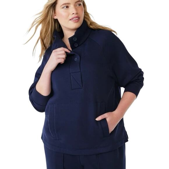 Free Assembly Fleece Sweatshirt Womens Size L Navy Blue Raglan Sleeves Gorpcore - Picture 1 of 10